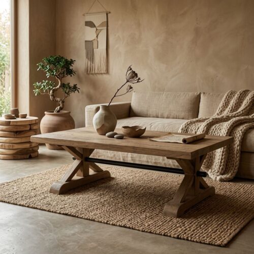 Landelijke Klooster Salontafel Riegel van massief teakhout