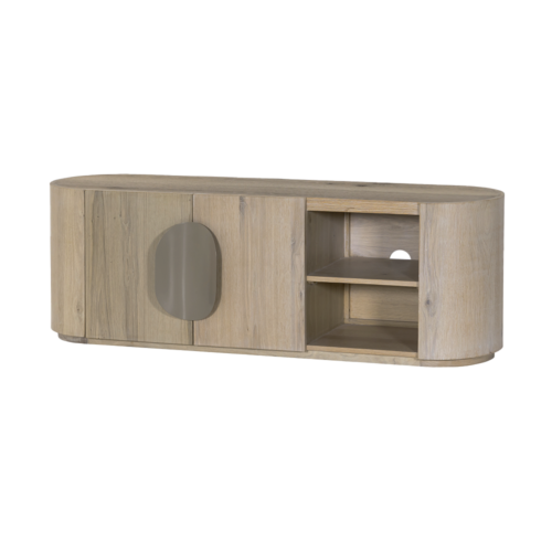 Detail van het witte Oak veneer oppervlak van het Allure TV-meubel