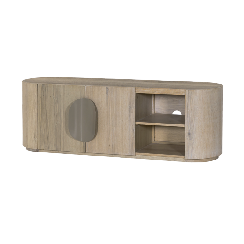 Detail van het witte Oak veneer oppervlak van het Allure TV-meubel