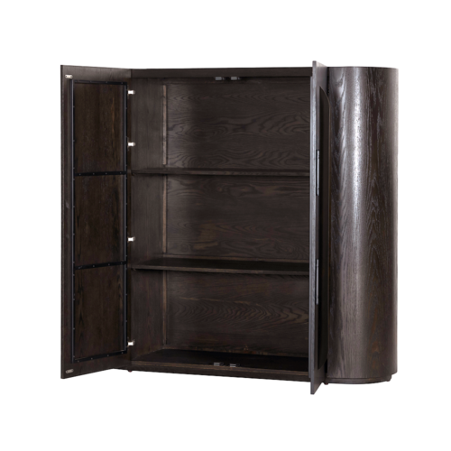 Detail van de donkerbruine allure opbergkast met espresso kleur