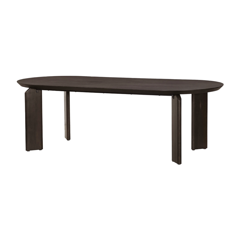 Detail van de eetkamertafel donkerbruin met espresso-oak veneer