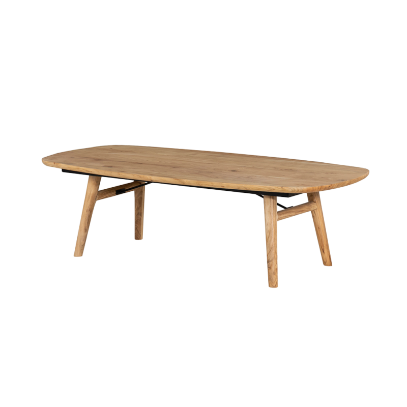 Detail van de Aura salontafel deens ovaal in natuurlijk acacia hout