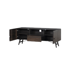 Textuur van het bruine acacia materiaal op het Aura TV-meubel