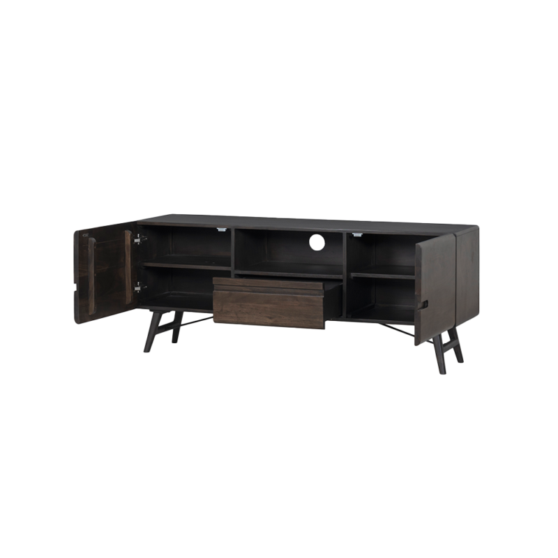 Textuur van het bruine acacia materiaal op het Aura TV-meubel