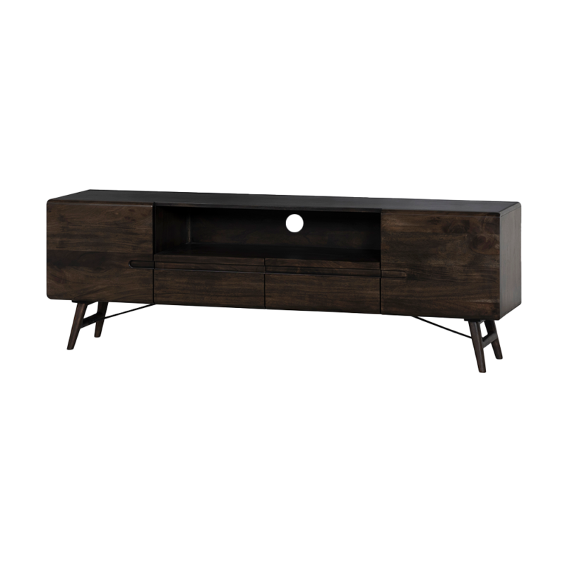 Detaillering van de espresso kleur op het TV-meubel