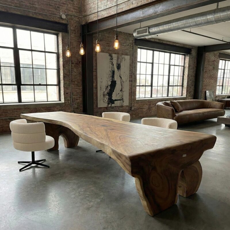 Exclusieve Watervaltafel Suarhout (350 cm) – Massief Boomstam-Design uit Eén Stuk