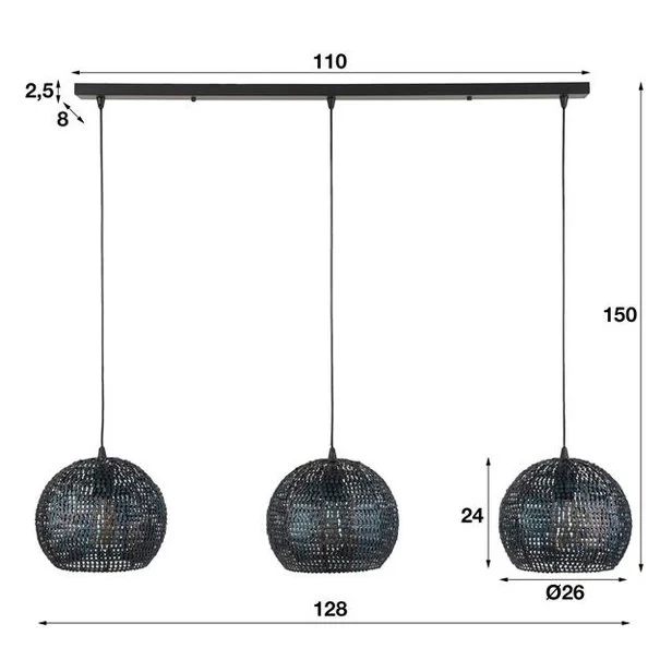 Hanglamp Armor Orb 3-lichts / Zwart bruin