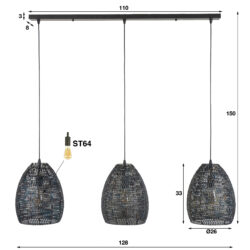 Hanglamp Armor Oval 3-lichts / Zwart bruin