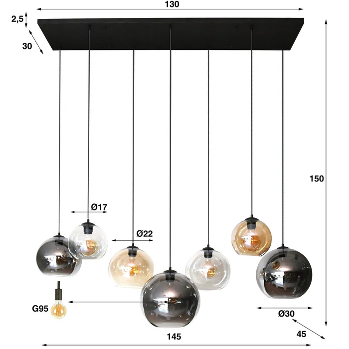Hanglamp Multi Globe 4+3-lichts / Artic zwart