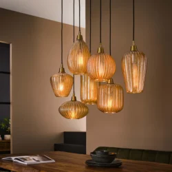 Hanglamp V-Shape 4+3-lichts / Amber glas
