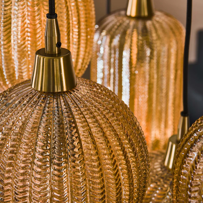 Hanglamp V-Shape 4+3-lichts / Amber glas
