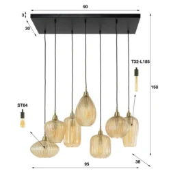 Hanglamp V-Shape 4+3-lichts / Amber glas