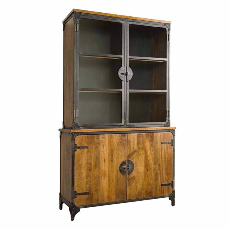 Basto industrieel bruine vitrinekast met 4 deuren en 2 partijen