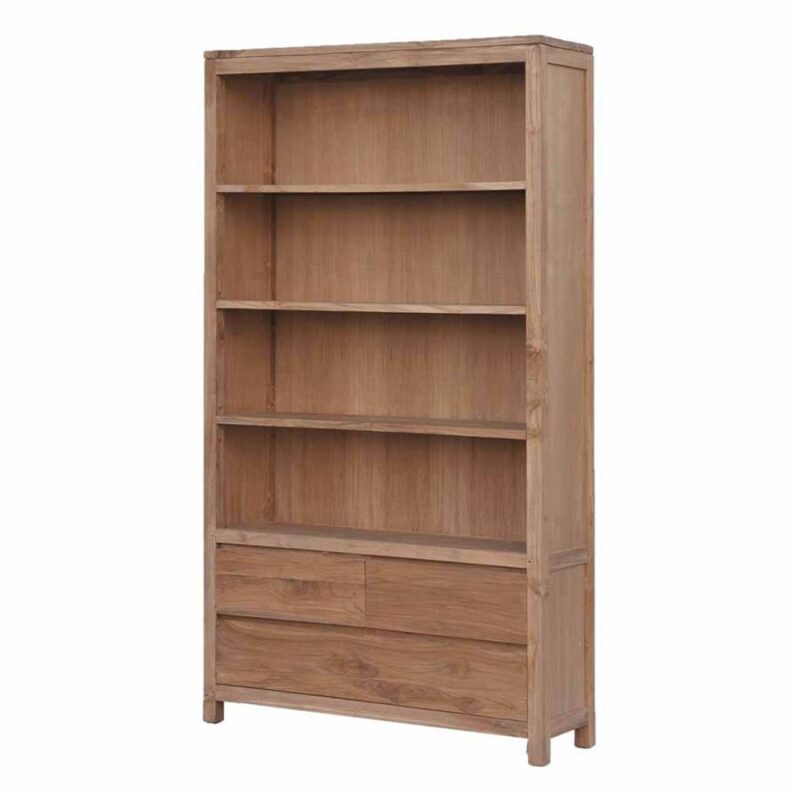 Corona boekenkast 120 cm, textuur bruin teakhout