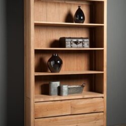 Corona boekenkast 120 cm in interieur, landelijk stijl, bruin teakhout