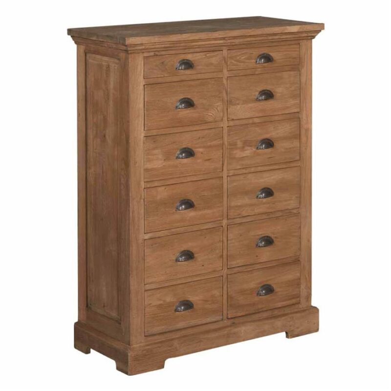 Detail van de ladekast Bologna in bruin met recycled teak