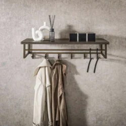 Kapstok Edge roede en hoedenplank 6 haken Massief acacia I Mokana 2 Kapstok Ferro roede en hoedenplank 6 haken / Antiek brons