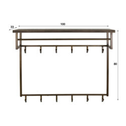 Kapstok Ferro hoog roede en hoedenplank 2x6 haken / Antiek brons