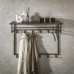 Kapstok Ferro hoog roede en hoedenplank 2x6 haken / Antiek brons