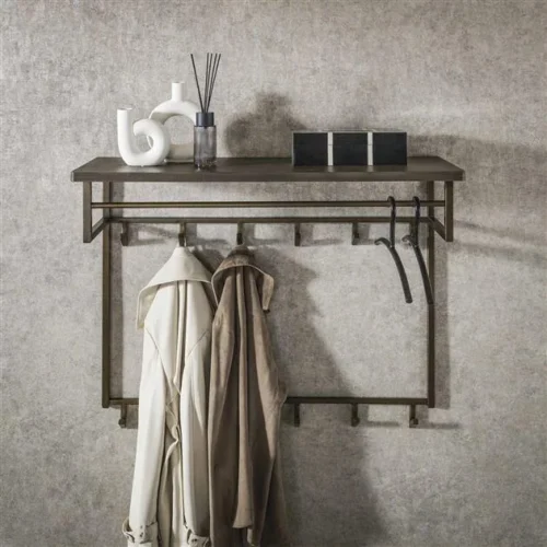 Kapstok Ferro hoog roede en hoedenplank 2x6 haken / Antiek brons