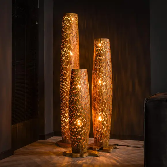 Vloerlamp Bars M 3-lichts / Massief teak