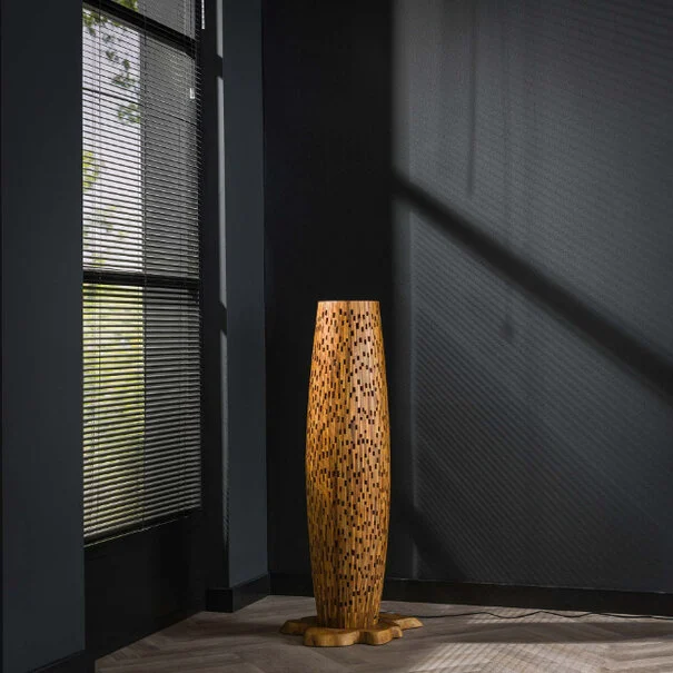 Vloerlamp Bars S 2-lichts / Massief teak