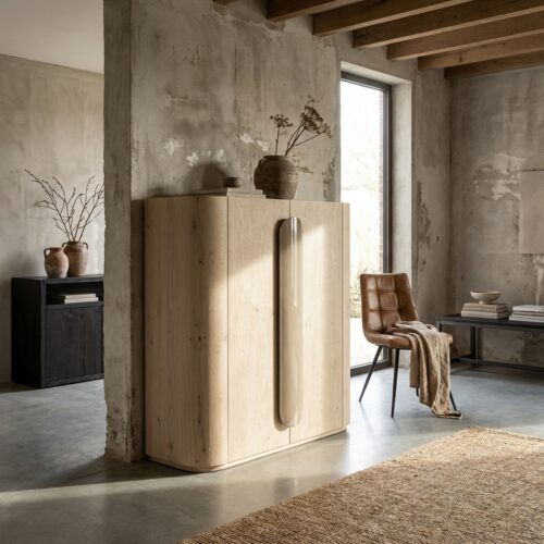 Allure opbergkast white wash 150 cm met gesloten deuren en Oak veneer