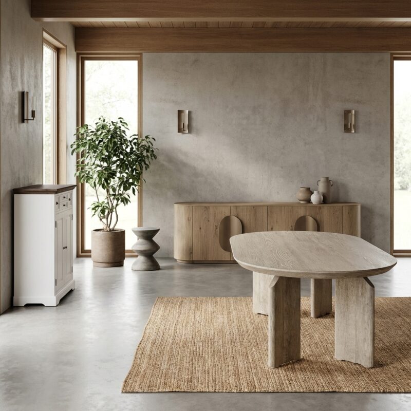 Ovale salontafel Allure in white wash met oak veneer, hotelchique stijl