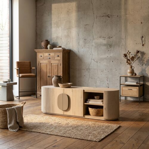 Allure TV-meubel wit, hotelstijl, met open niche voor 2 draaibare televisies