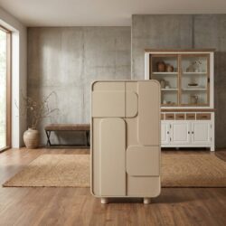 Alviano opbergkast Japandi stijl beige kleur gemonteerd