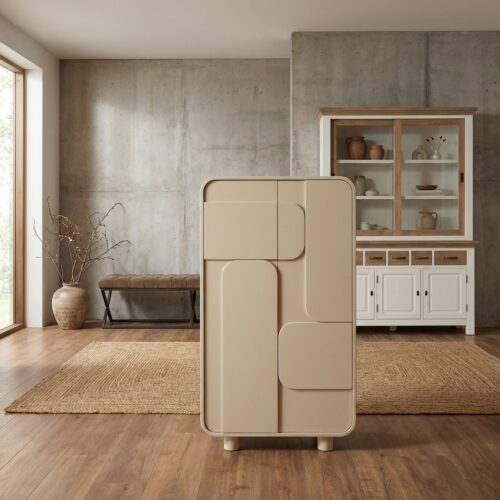 Alviano Storage Cabinet, Japandi Style, Beige, Assembled