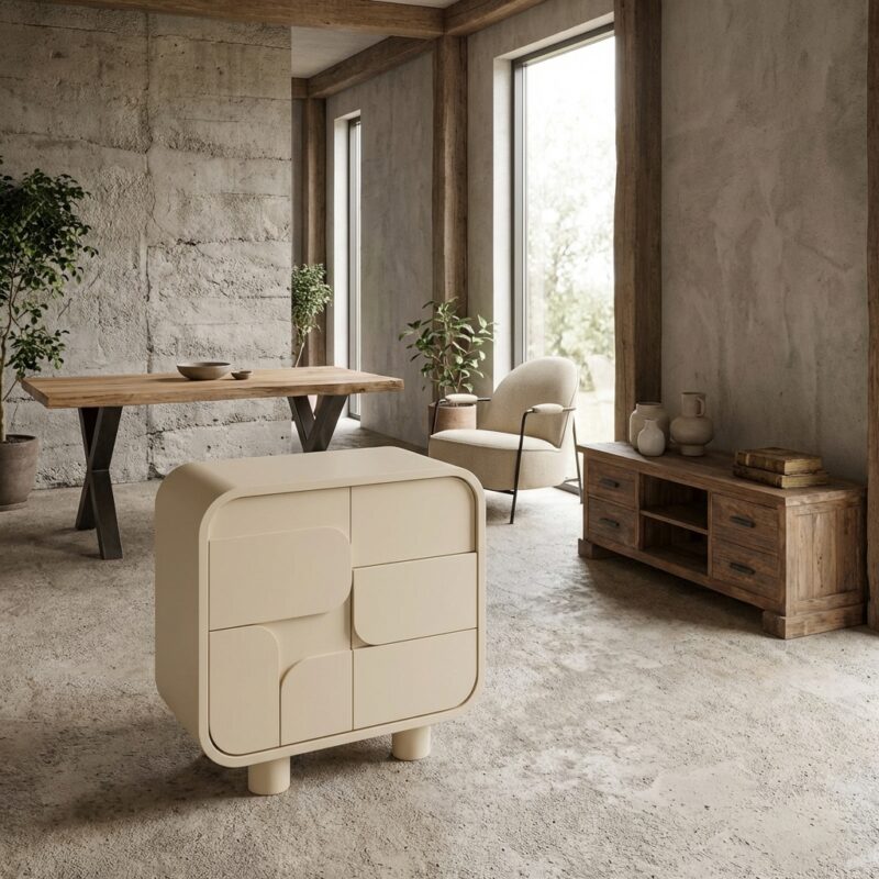 Alviano opbergkastje Japandi stijl beige gemonteerd