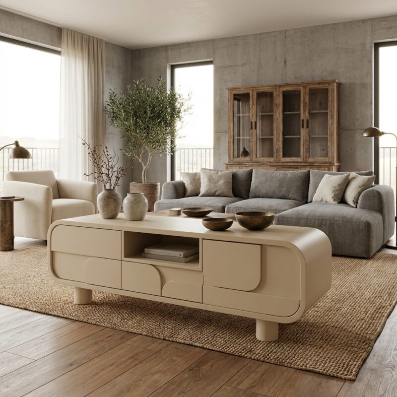 Alviano TV-meubel Japandi stijl beige gemonteerd