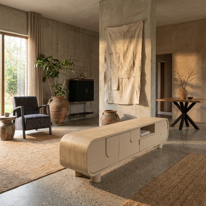 Alviano TV-meubel Japandi stijl beige gemonteerd