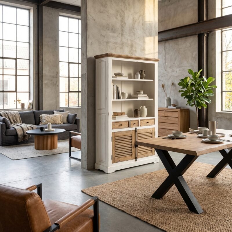 Amanda boekenkast landelijk romantisch wit 120 cm