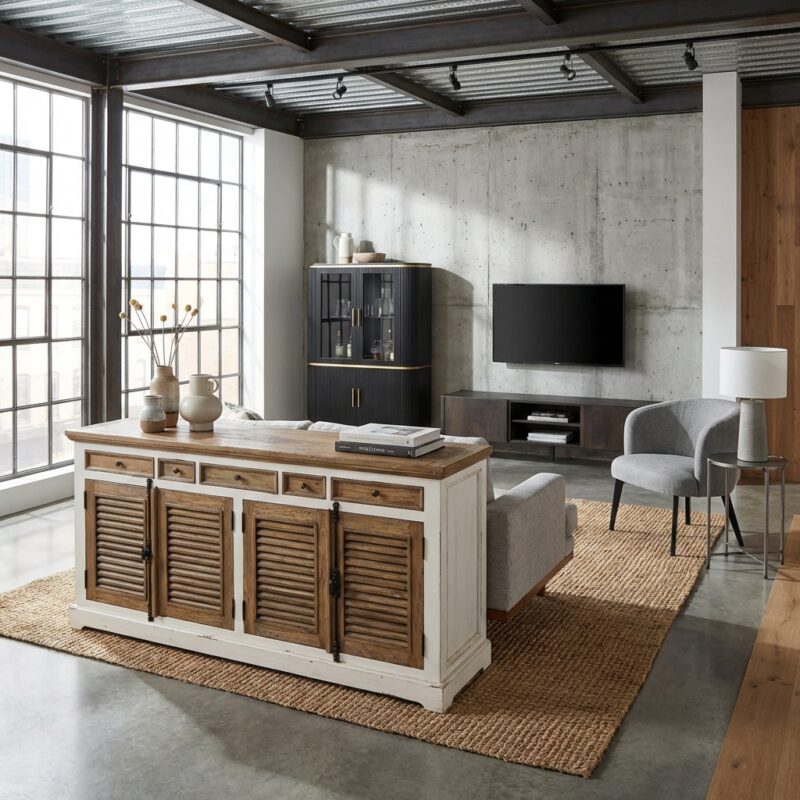 Landelijk romantisch dressoir Amanda in bruin met 4 deuren en 5 lades