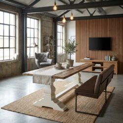 Rechthoekige landelijke eetkamertafel van wit hout in romantische stijl