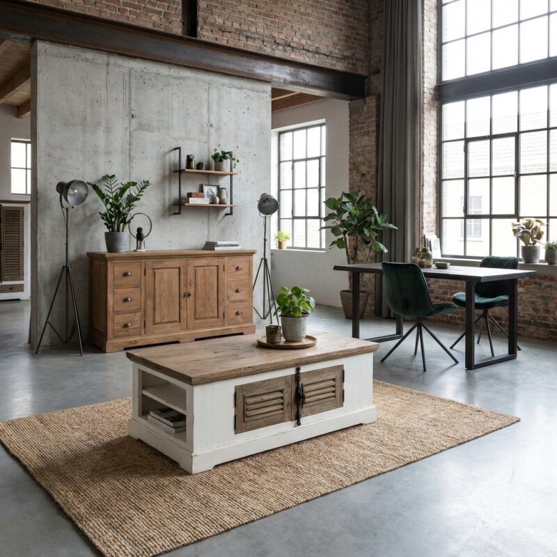 Landelijke salontafel Amanda in wit, 135 cm lang, 50 cm hoog