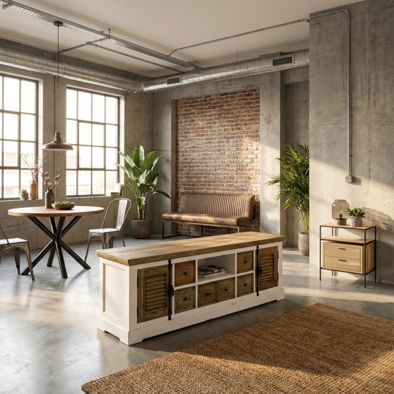 Amanda TV-meubel in wit, landelijk romantisch stijl, 190 cm breed