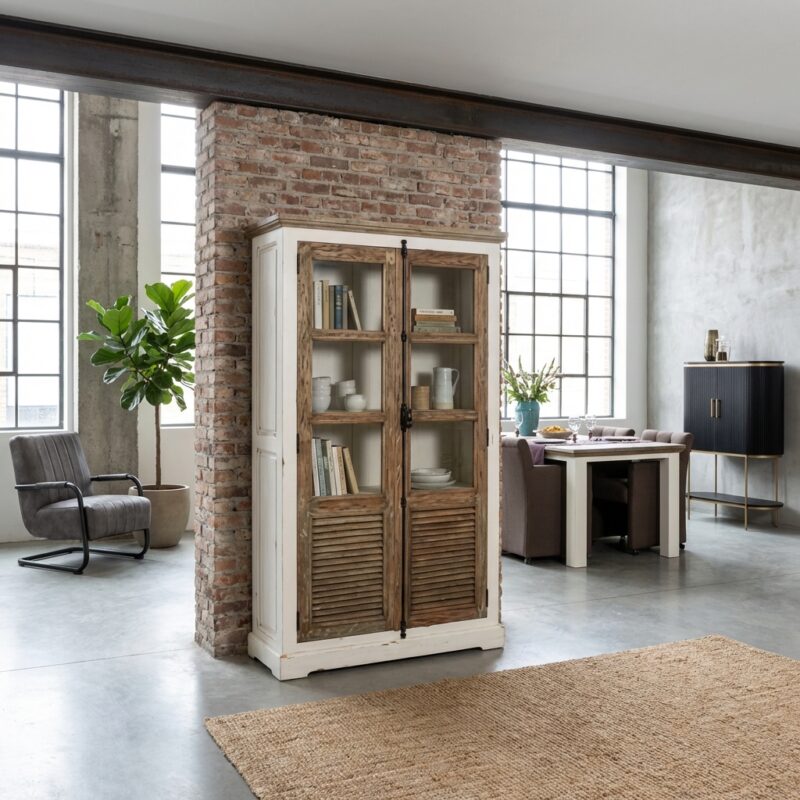 Amanda landelijke romantische vitrinekast wit 120 cm breed