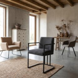 Archi armstoel met armleuning in graphite kleur, stoffen materiaal, modern design