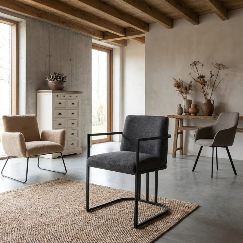 Archi armstoel met armleuning in graphite kleur, stoffen materiaal, modern design