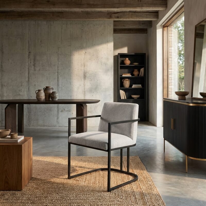 Archi armstoel met armleuning in creamkleur van fabric Eden 3