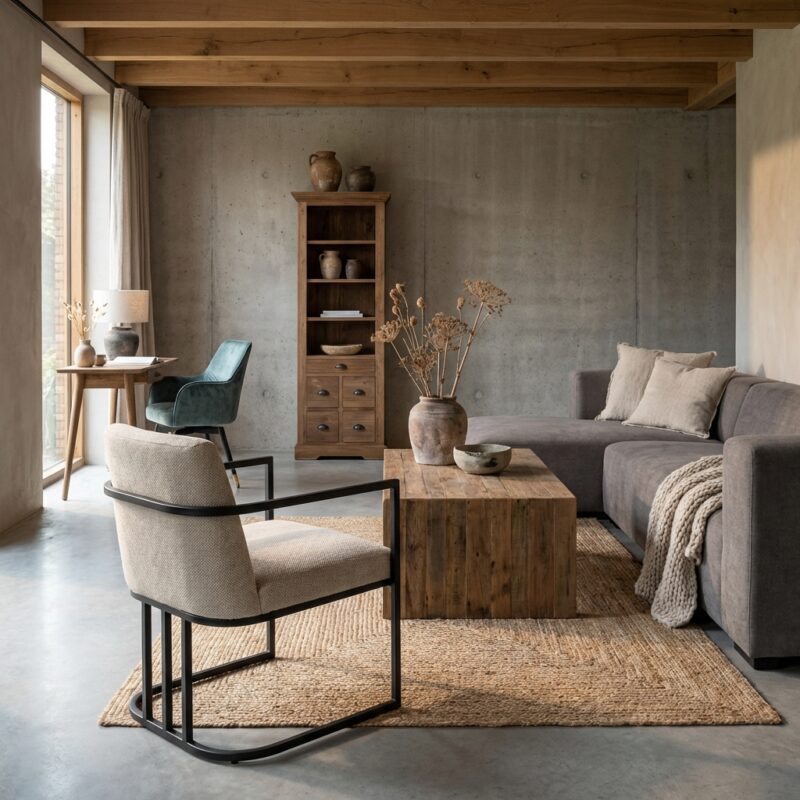 Archi armstoel met armleuning in beige kleur en stoffen materiaal