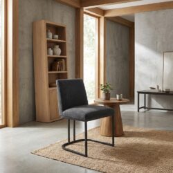 Archi eetkamerstoel zonder armleuning in graphite kleur met stoffen bekleding