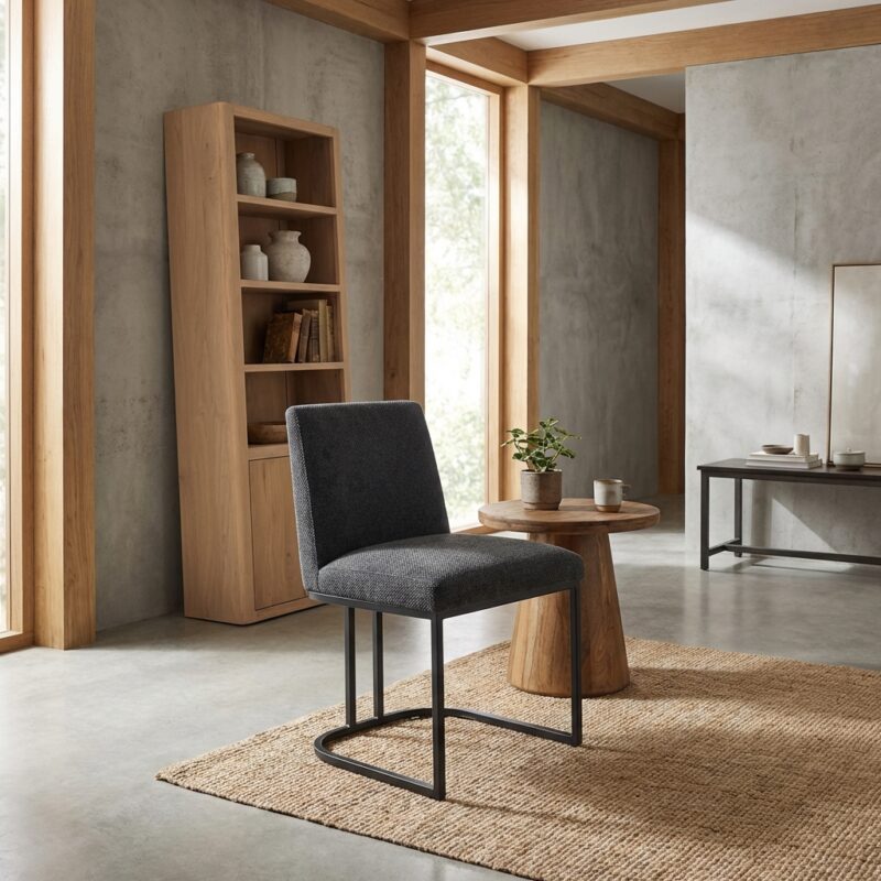 Archi eetkamerstoel zonder armleuning in graphite kleur met stoffen bekleding