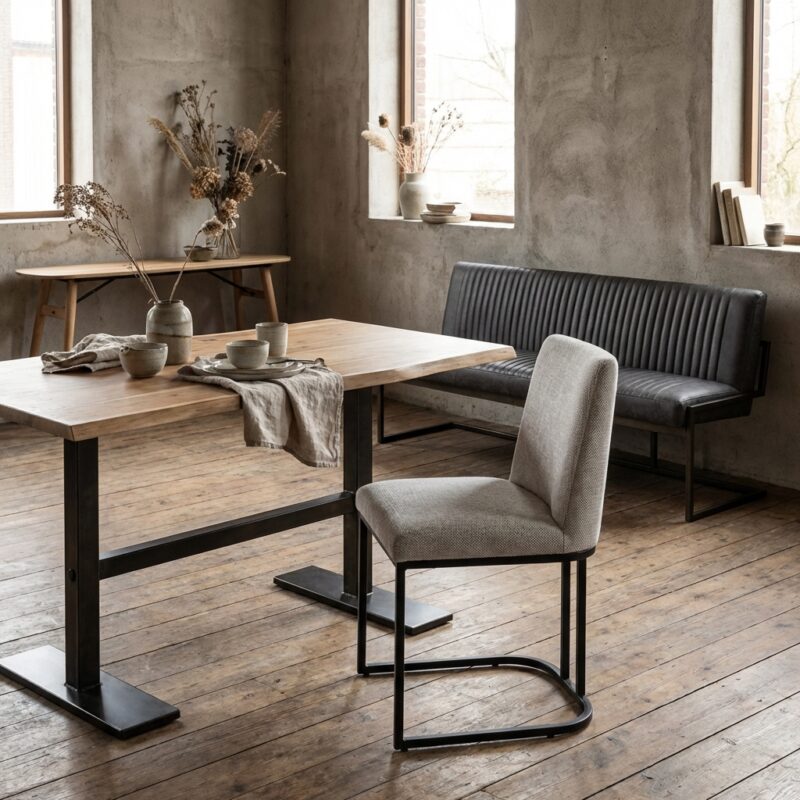 Archi eetkamerstoel zonder armleuning in creamkleur van fabric Eden 3