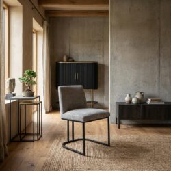 Archi eetkamerstoel zonder armleuning in beige, gemaakt van stof Eden 4