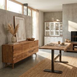 Aura dressoir naturel, landelijk modern stijl, acacia hout, 210 cm breed