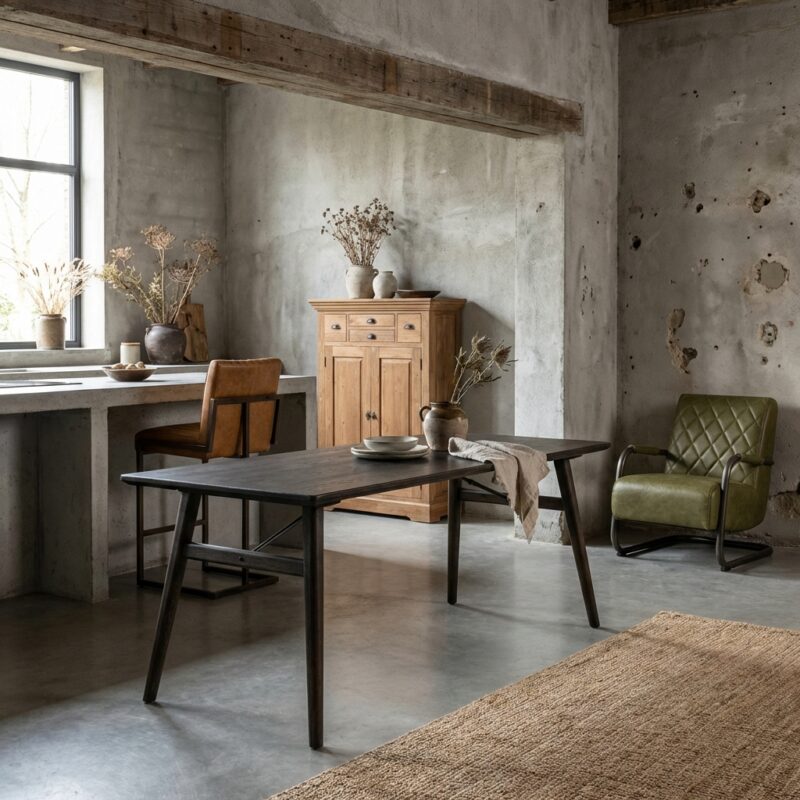 Rechthoekige eetkamertafel in espresso-hout met landelijk-modern design